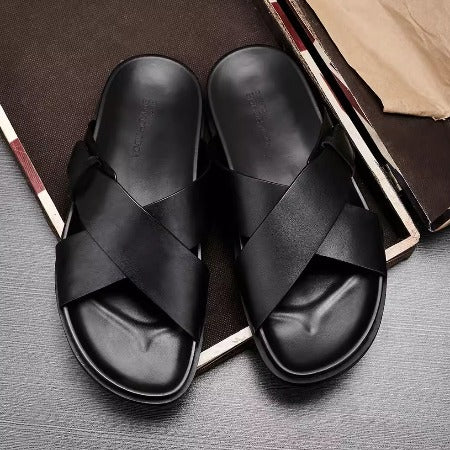 Importé - Sandale Cuir Homme Croisés Décontractés Tendance