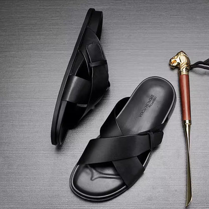 Importé - Sandale Cuir Homme Croisés Décontractés Tendance