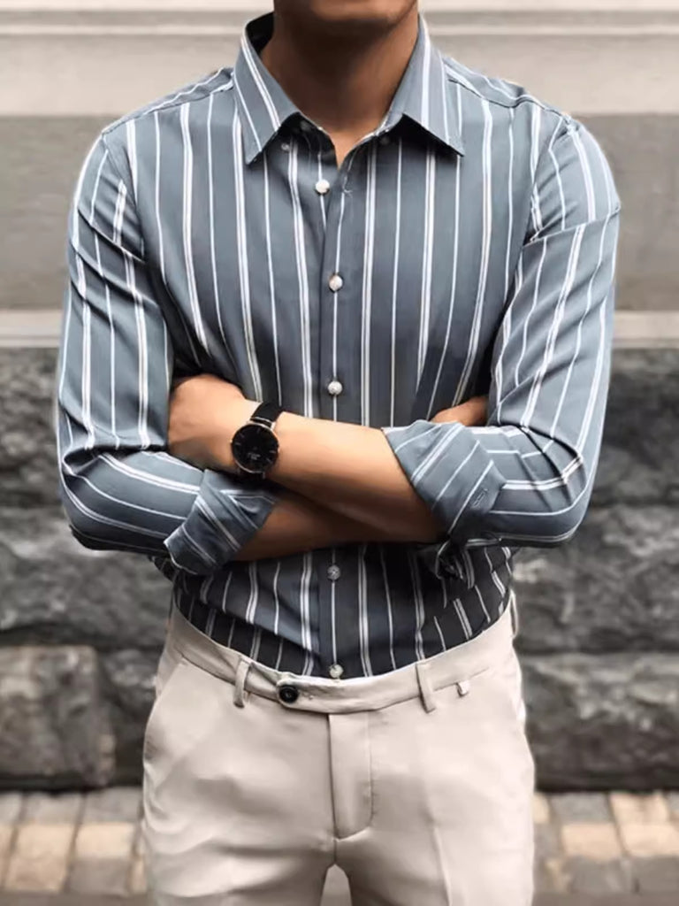 Importé - Chemise Rayée Homme Slim À Manches Longues