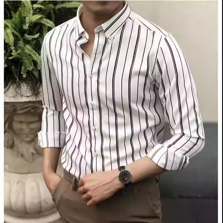 Importé - Chemise Rayée Homme Slim À Manches Longues