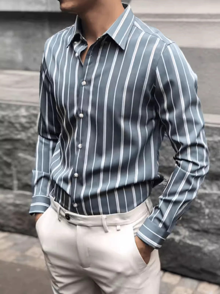 Importé - Chemise Rayée Homme Slim À Manches Longues