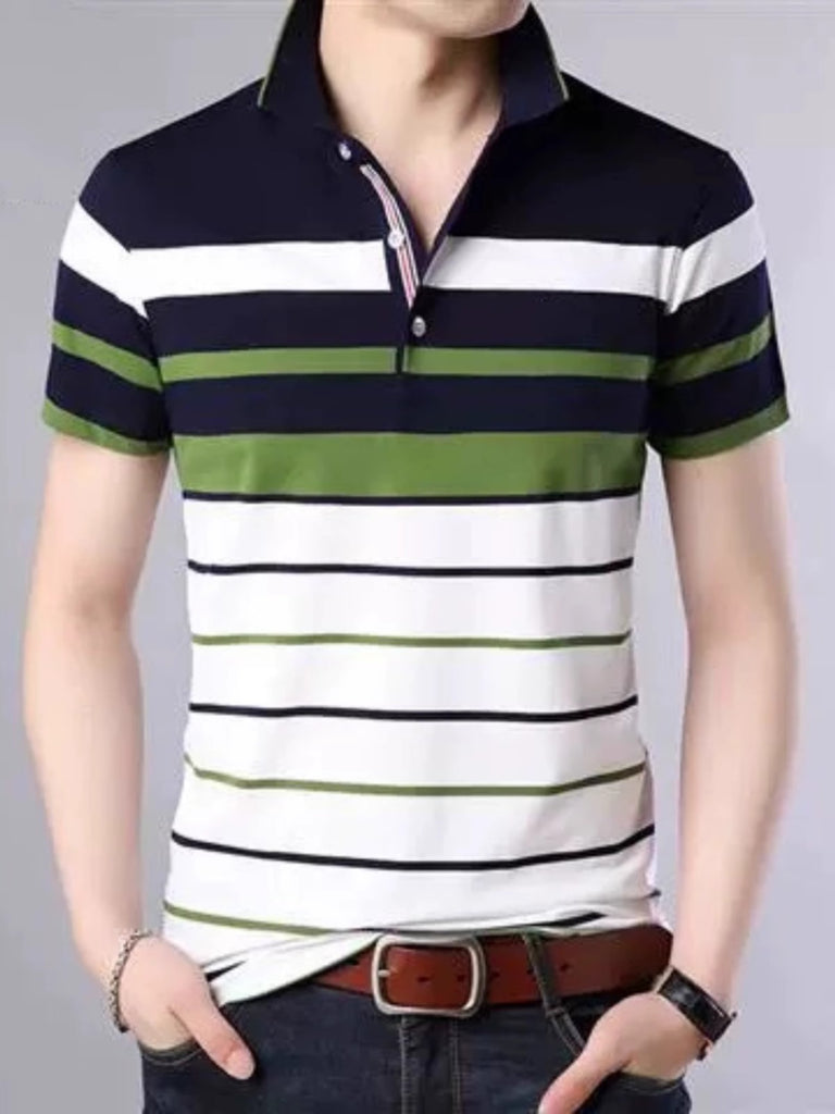 Importé - Polo T-Shirt Rayé Homme décontracté Manches Courtes En Pur Coton