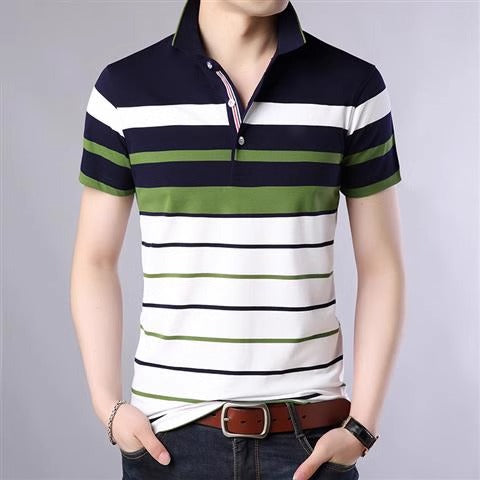 Importé - Polo T-Shirt Rayé Homme décontracté Manches Courtes En Pur Coton