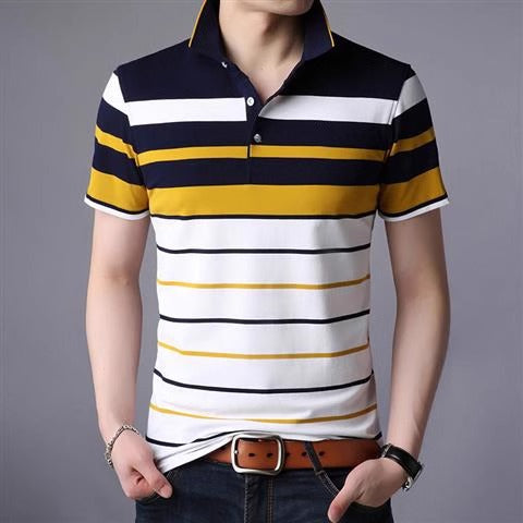 Importé - Polo T-Shirt Rayé Homme décontracté Manches Courtes En Pur Coton