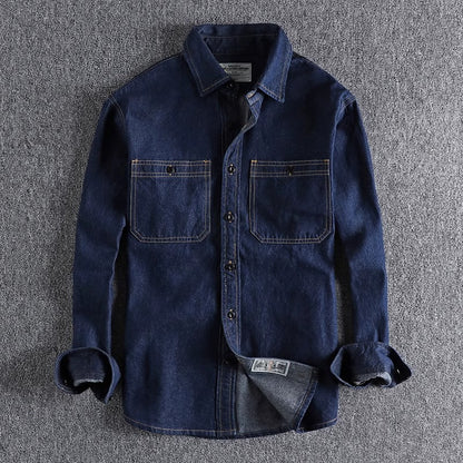 Importé - Chemise Jean Coton Homme Rétro Manches Longues