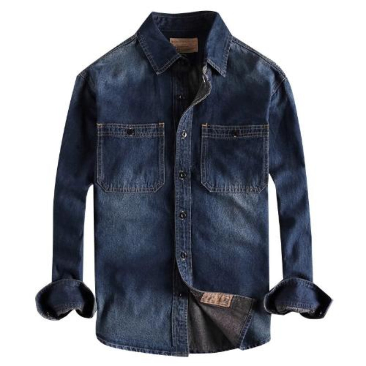Importé - Chemise Jean Coton Homme Rétro Manches Longues