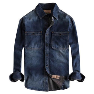 Importé - Chemise Jean Coton Homme Rétro Manches Longues