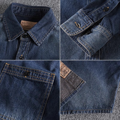 Importé - Chemise Jean Coton Homme Rétro Manches Longues