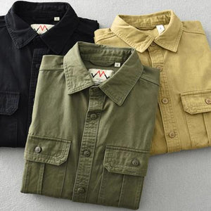 Importé - Chemise Cargo Homme Pur Coton Manches Longues