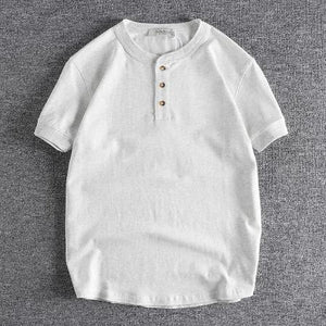 Importé -  T-Shirt Coton Homme Col Henry Manches Courtes