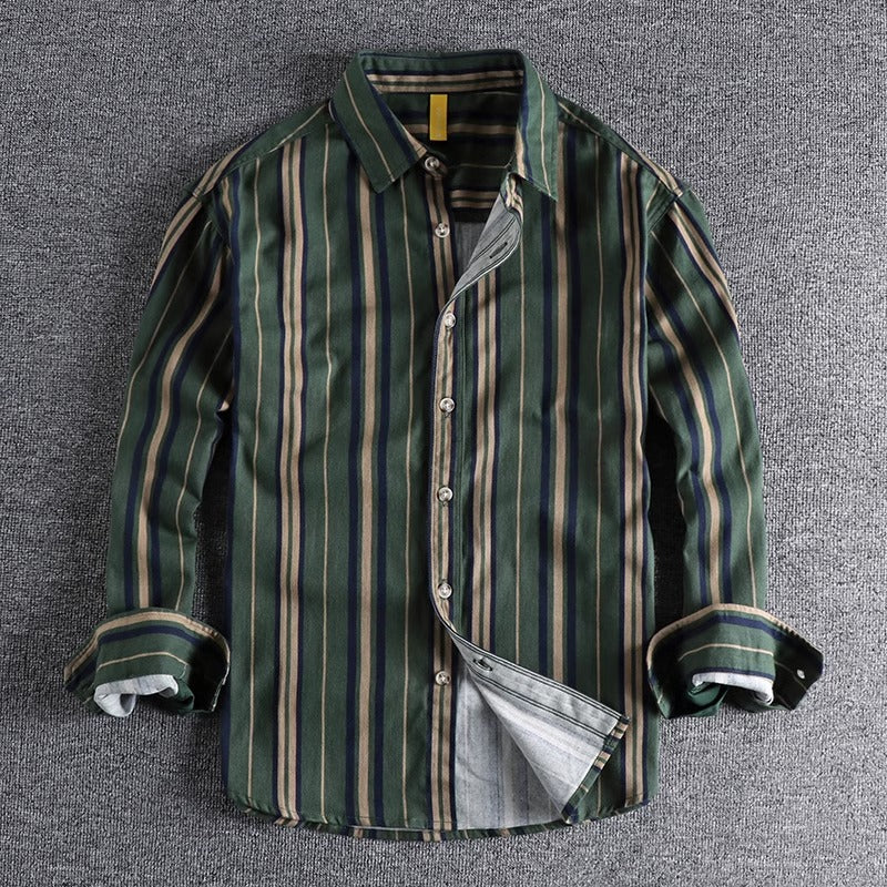 Importé - Chemise Coton Rayures Homme Manches Longues