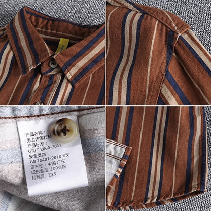 Importé - Chemise Coton Rayures Homme Manches Longues
