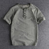 Importé - T-Shirt Homme Col  Henry Style Rétro Manches Courtes En Coton