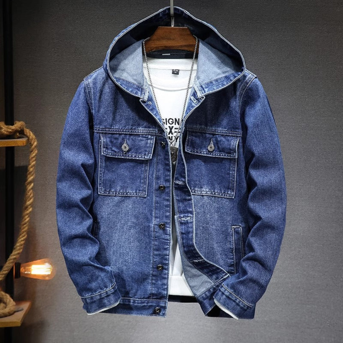 Importé - Jacket Jean Denim Homme Capuche Manche Longue
