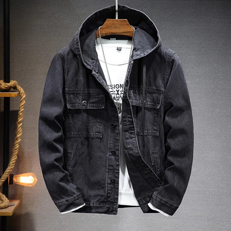 Importé - Veste Jacket Homme A Capuche Manches Longues En Jean