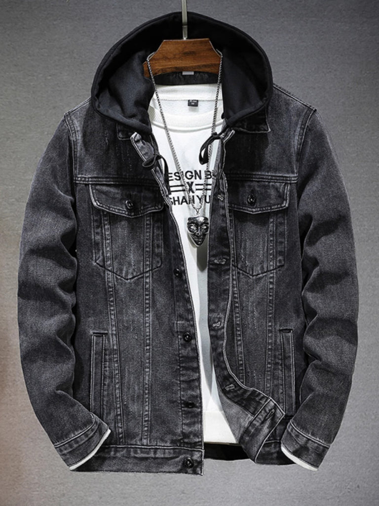 Importé - Jacket Homme A Capuche Multi-poches Manches Longues En Jean