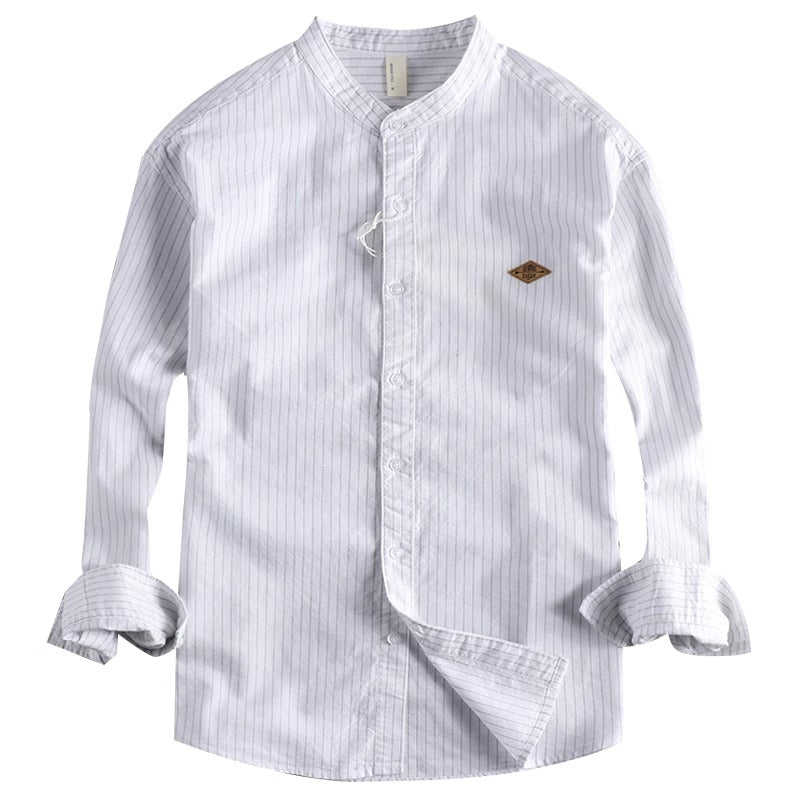 Importé - Chemise 100% Coton Homme À Col Mao Manches Longues