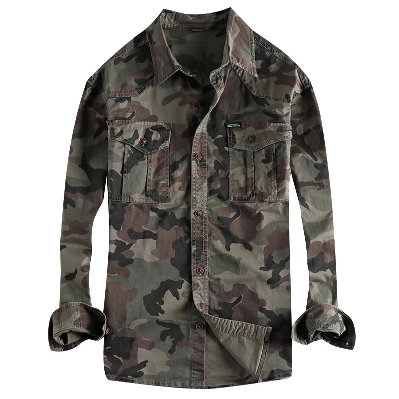 Importé - Chemise Homme Rétro Camouflage Confortable A Manches Longues