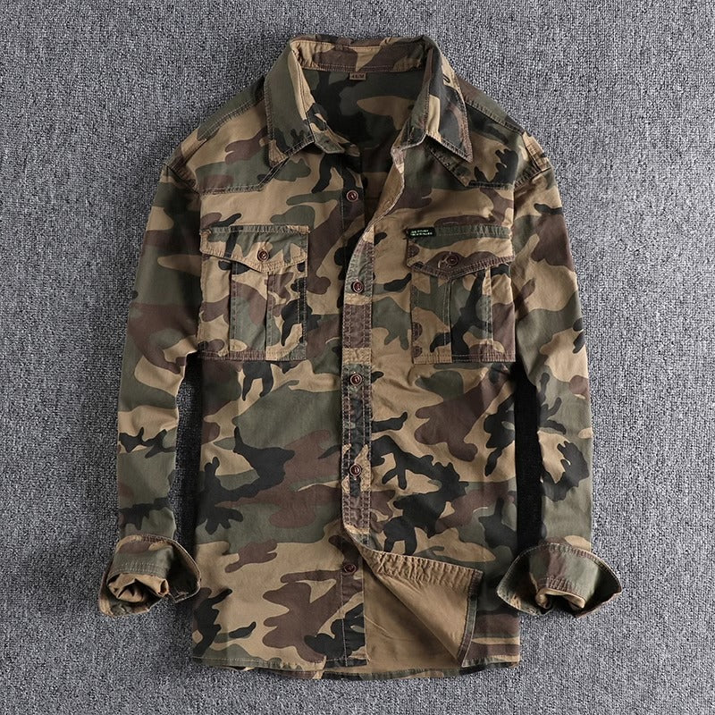 Importé - Chemise Homme Rétro Camouflage Confortable A Manches Longues