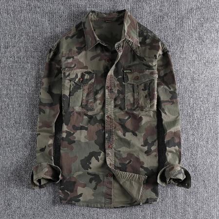 Importé Chemise Homme Rétro Camouflage Confortable A Manches Longues