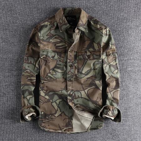 Importé Chemise Homme Camouflage Rétro Tendance Manches Longues 100% Coton
