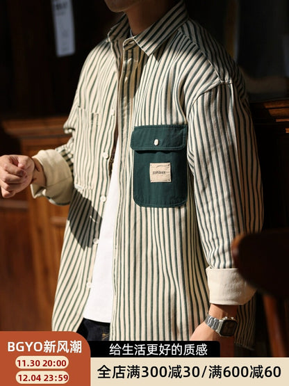 Importé - Chemise Coton Rayures Homme Manches Longues