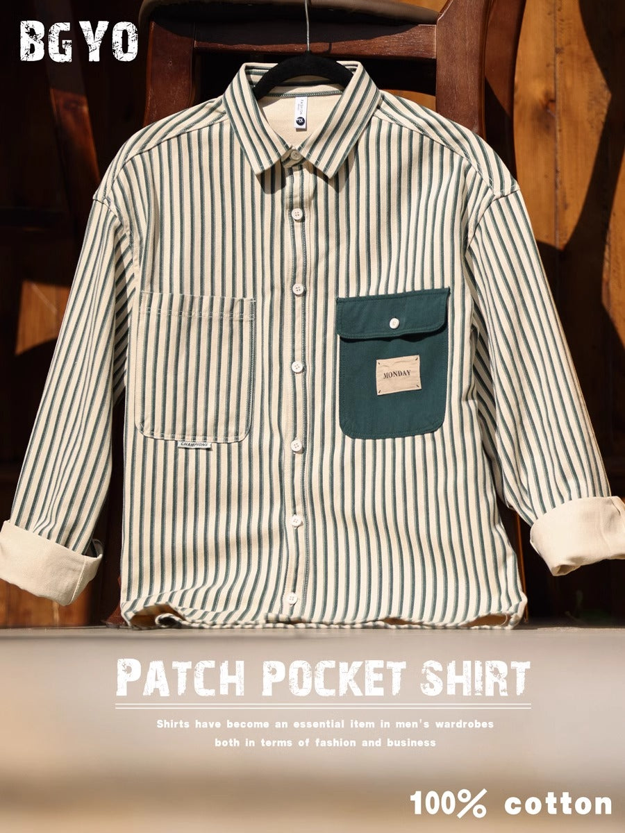 Importé - Chemise Coton Rayures Homme Manches Longues