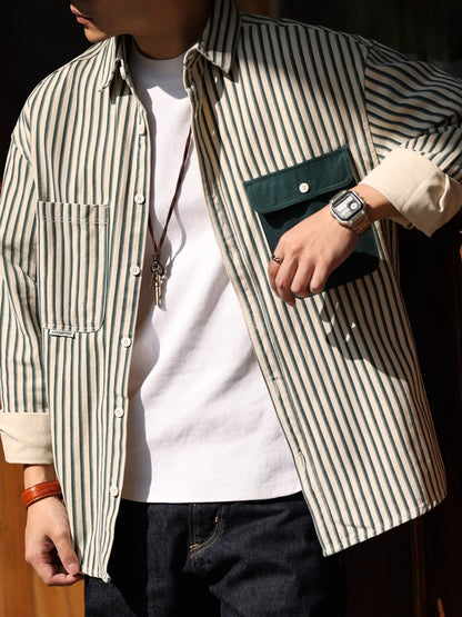 Importé - Chemise Coton Rayures Homme Manches Longues