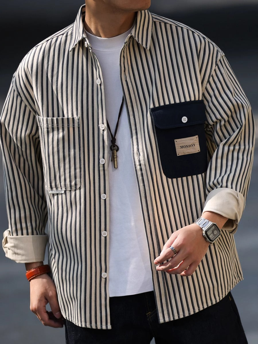 Importé - Chemise Coton Rayures Homme Manches Longues