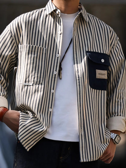 Importé - Chemise Coton Rayures Homme Manches Longues