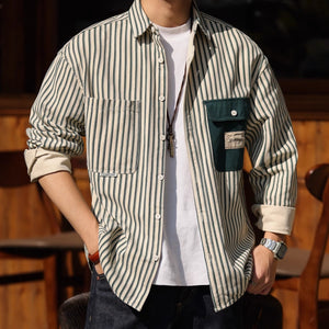 Importé - Chemise Coton Rayures Homme Manches Longues