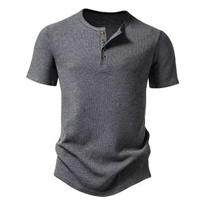 Importé - T-Shirt Homme A col Henry Manches Courtes 4 Boutons 100% Coton