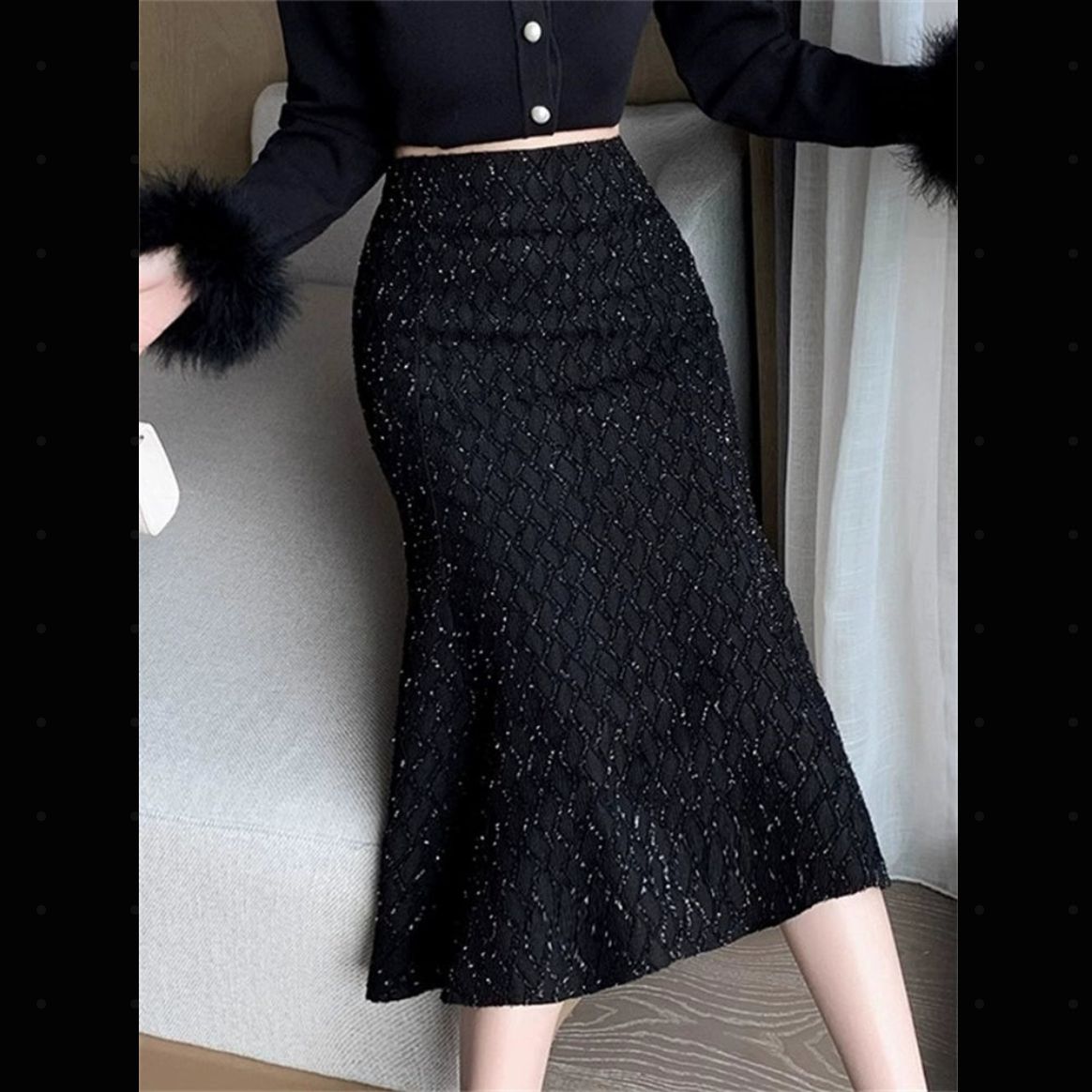 Importé - Jupe Femme Taille Haute Mi-Longue