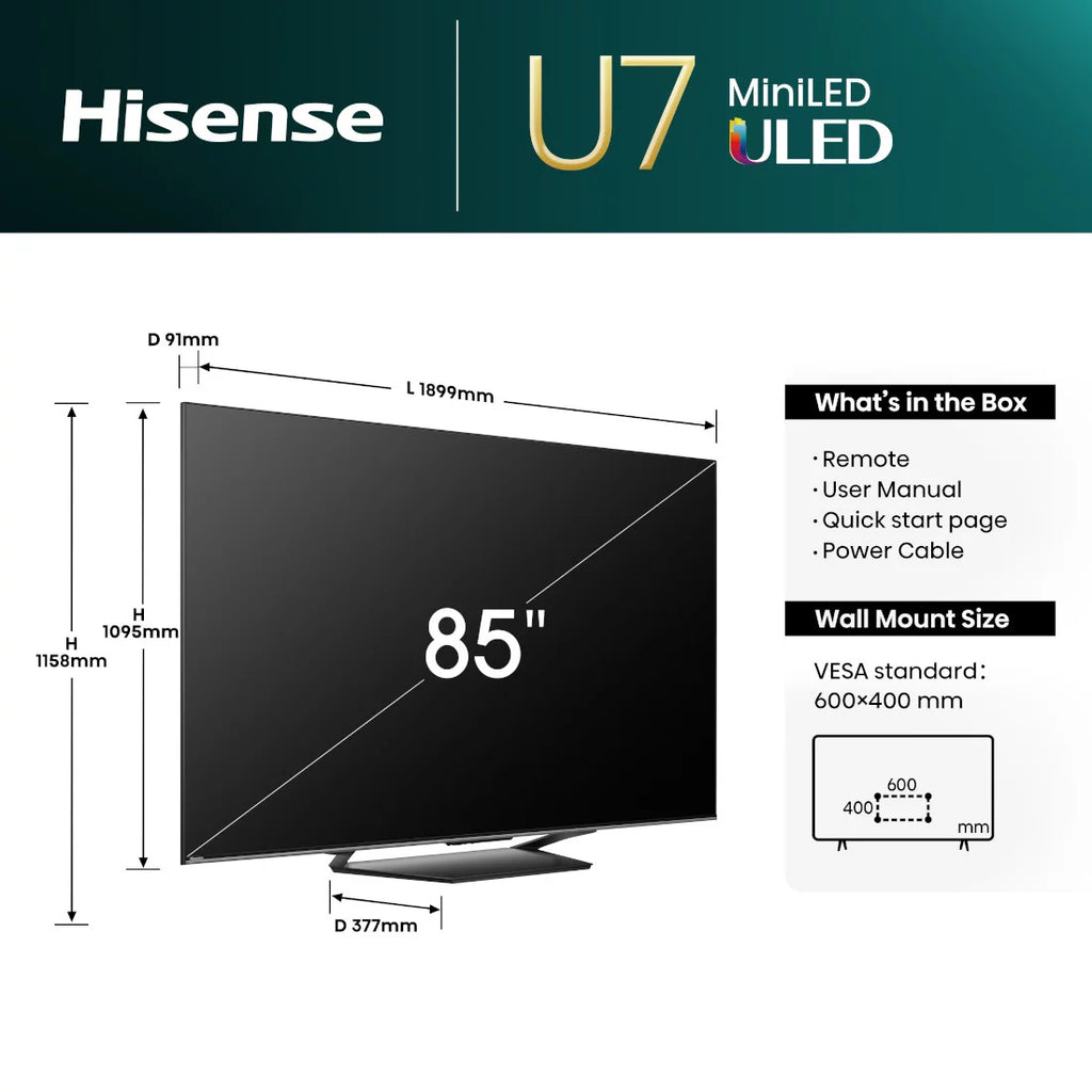 HISENSE TV LED 85'' ULED - MINI-LED VIDAA - 85U7NAU