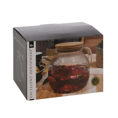Theiere-1L-Verre+Filtre Couvercle en Bambou