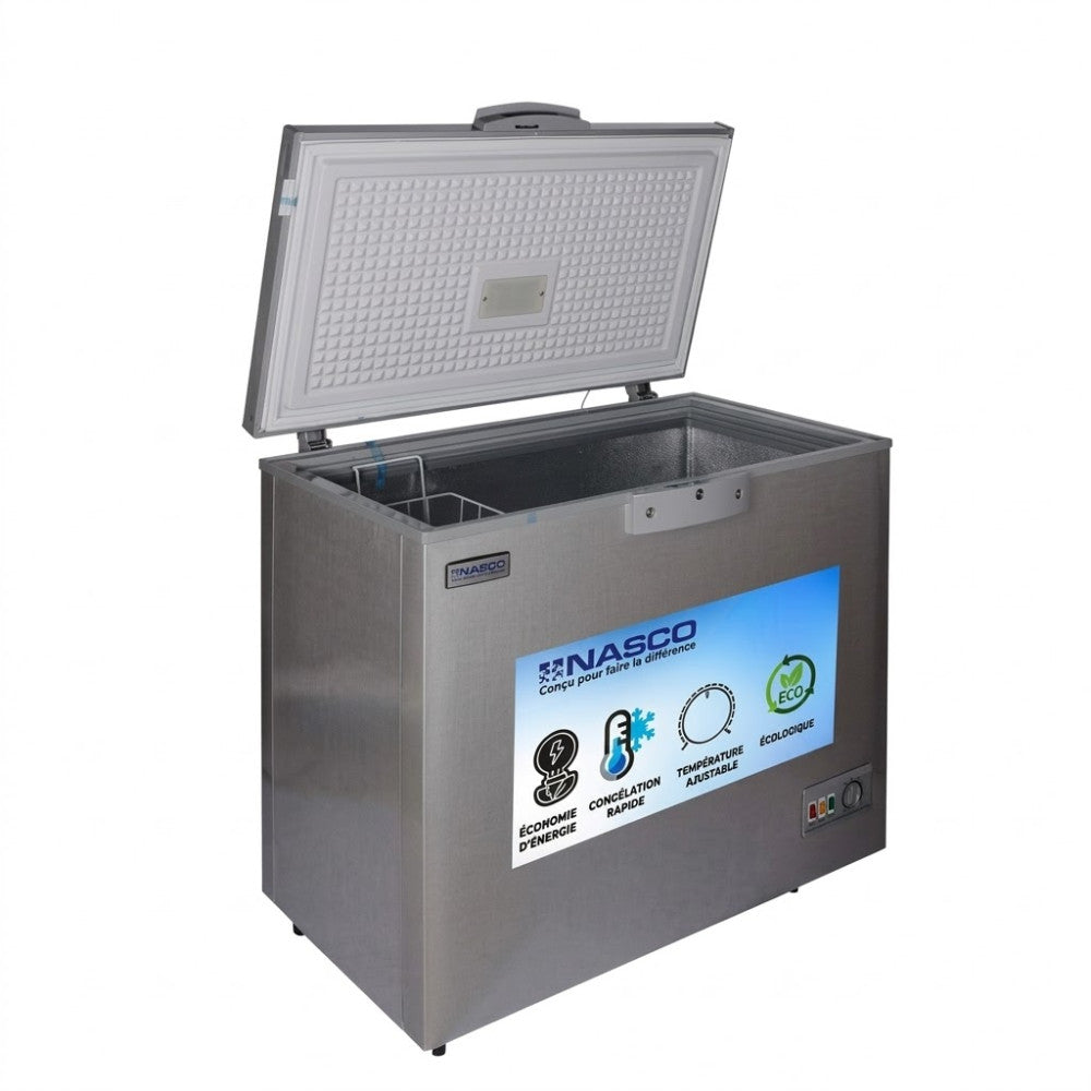 CONGELATEUR HORIZONTAL 300L (238L NET) 1 PORTE - 1 PANIER A L'INT - DARK SILVER NASCO ACHAT AU 07.19.19.19.31 - NAS-300FL-DS