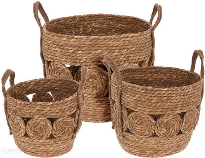 PANIER EN PAILLE TRESSE-SET DE 3PCS-ANSES EN CORDES