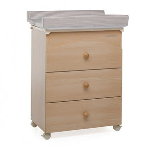 Meuble a Langer en Bois 3 Tiroirs Nanamia Naturel Matelas Rayure Marron