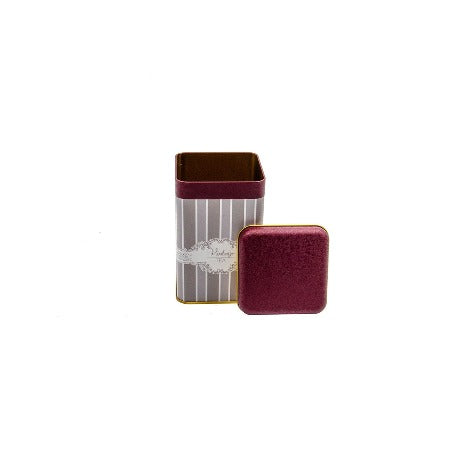 BOITE A THE EN METAL-ELEGANCE-BORDEAUX-BEIGE-ASST