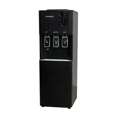 DISTRIBUTEUR D’EAU PLUS ARMOIRE DE RANGEMENT COMBINÉ NASCO - 3 ROBINETS - REFROIDISSEMENT PAR COMPRESSEUR - ÉCONOMIQUE - NOIR - KNAS-WD302BL-3V