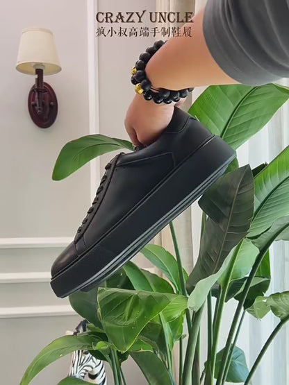 Importé - Baskets Plateforme Homme en Cuir Véritable Semelle Épaisse Style Casual