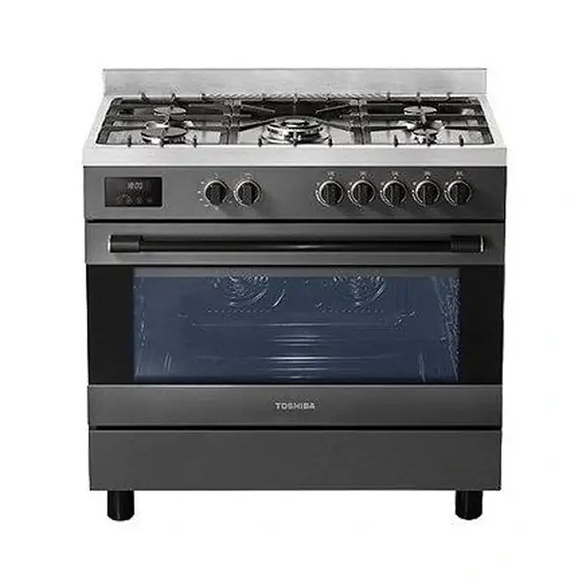 GAZINIÈRE 5 FEUX TOSHIBA - 90X60CM - FOUR À GAZ VENTILÉ - CAVITÉ EASEMAX - CONTRÔLE PAR BOUTONS ROTATIFS AVEC UN MINUTEUR DIGITAL - RQ1-90MG5GE(GR)-SA
