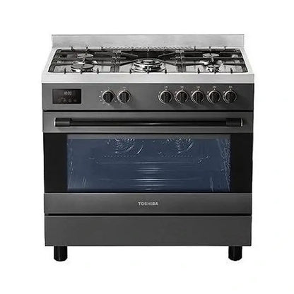 GAZINIÈRE 5 FEUX TOSHIBA - 90X60CM - FOUR À GAZ VENTILÉ - CAVITÉ EASEMAX - CONTRÔLE PAR BOUTONS ROTATIFS AVEC UN MINUTEUR DIGITAL - RQ1-90MG5GE(GR)-SA