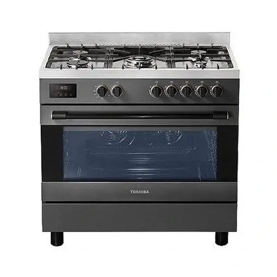 GAZINIÈRE 5 FEUX TOSHIBA - 90X60CM - FOUR À GAZ VENTILÉ - CAVITÉ EASEMAX - CONTRÔLE PAR BOUTONS ROTATIFS AVEC UN MINUTEUR DIGITAL - RQ1-90MG5GE(GR)-SA