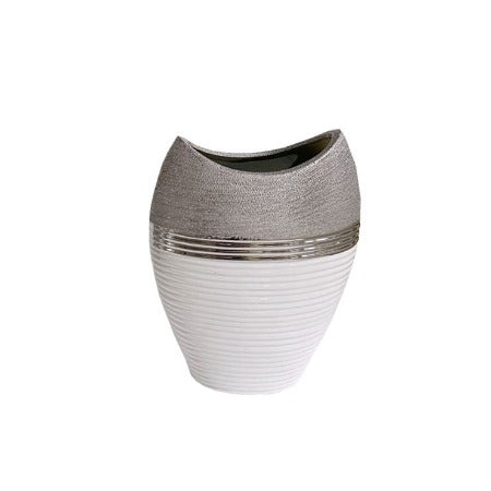 Vase en Ceramique-Blanc-Argente-16x10x20cm