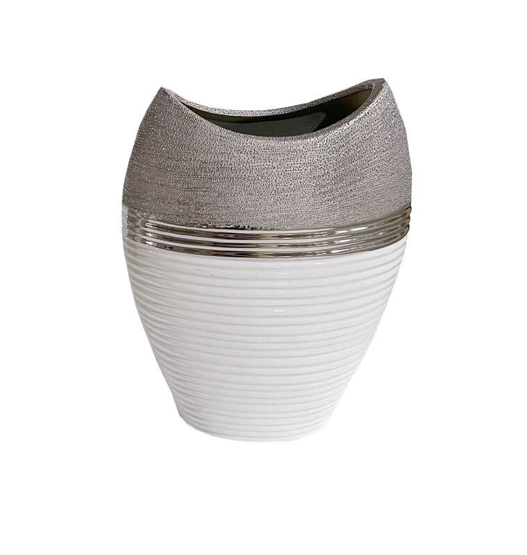 Vase en Ceramique-Blanc-Argente-20x12x20cm