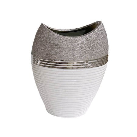 Vase en Ceramique-Blanc-Argente-20x12x20cm
