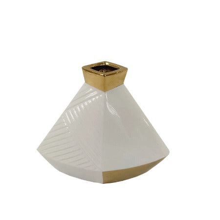 Vase en Ceramique Losange-27x13cm-Blanc-Dore