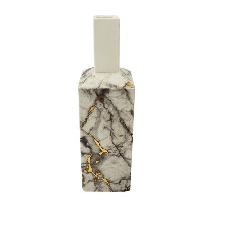 Vase en Porcelaine-12x12cm-Effet Marbre Dore Forme Bouteille