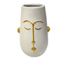 Vase Motif Visage Bouddha-16x15x24cm-Blanc-Dore